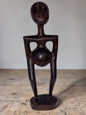 West African Baule Fertility Female hand carved statue woods tribal  Signed 11”